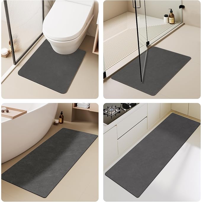 TYUU Bath Mat, Bathroom Rugs Non Slip Washable Thin Absorbent Quick Dry Bath Mat Fits Under Door Bathroom Floor Mat Perfect for Bath, Shower, or Sink 24"x60" Dark Grey