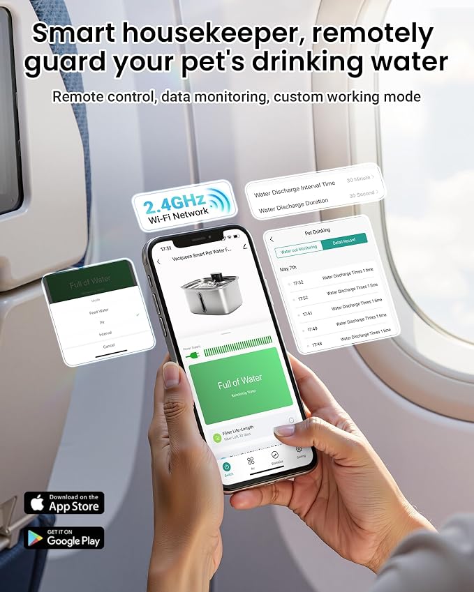 Smart Pet Water Fountain, 10L/338Oz Stainless Steel Cat Water Fountain with APP Monitoring, Automatic Dog Water Bowl Dispenser for Large Dogs Cats Mutil-Pets, Indoor and Outdoor