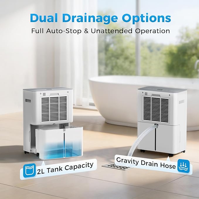 2500 sq.ft Dehumidifier for Home and Basement,Max 34 Pints Dehumidifier with Drain Hose,Ultra Quiet with Auto Defrost,Three Modes,Intelligent Dehumidifier for Bedroom,Bathroom,Large Room(Cream)