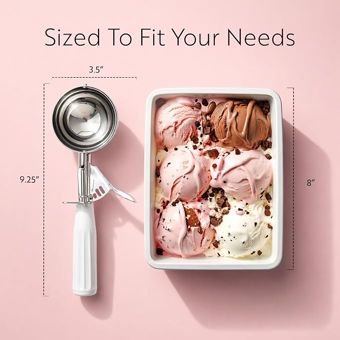 Restaurantware Met Lux 4.66 Ounce Portion Scoop 1 Trigger Release Cookie Scoop - With White Handle Stainless Steel Disher For Portion Control Scoop Cookie Dough Cupcake Batter Or Ice Cream