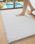 DEXI Bathroom Rugs 43x24, Non Slip Washable Bath Mat, Luxury Chenille Super Absorbent Ultra Thick Bathmats for Shower Floor, Plush Fluffy Shaggy Carpet for Tub, White