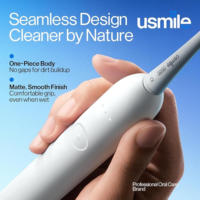 usmile P10S Sonic Electric Toothbrush – 3 Modes Deep Clean & Whitening, 180-Day Battery Life, Cushioned Gum-Care Brush Head for Sensitive Teeth, Smart Timer, 2 Brush Heads (White)