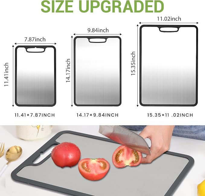 Titanium Cutting Boards for Kitchen & Camping,Metal Cutting Board,Silicone Edge for Non-Slip & Non-Cut,Built-in Handle,Long Lasting,Stain Resistant,Rust Resistant, Small(11.41''×7.87'')
