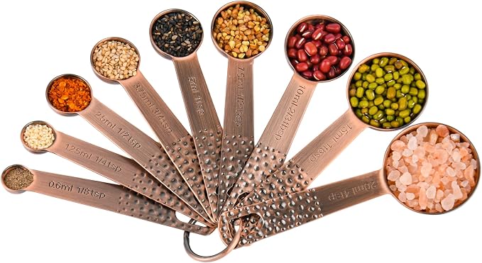 Copper Measuring Cups and Spoons Set, Stainless Steel Measuring Cups Spoons, Metal Metric & US 8 Measure Cup, 9 Kicthen Measure Spoons & Leveler for Baking & Kitchen