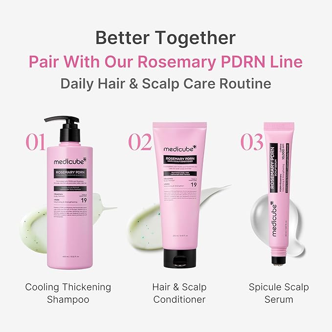 medicube Rosemary PDRN Korean Hair Care Set: Shampoo, Conditioner & Serum | Amino Acids For Thicker, Fuller, Denser-Looking Hair | Cooling & Soothing Scalp Care for Flake-Prone Scalp | 3 Step Routine