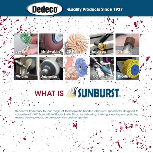 Dedeco Sunburst Radial Bristle Discs 48-Pack - 5/8" Curved - Red 220 Grit (Standard) - Aluminum Oxide for Polishing & Finishing