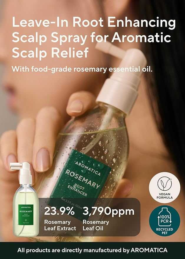 AROMATICA Root Enhancer Rosemary Water for Hair Growth spray - with Rosemary hair oil & caffeine & biotin - Korean hair care for hair thinning & hair loss - free from silicone, paraben and sulfate