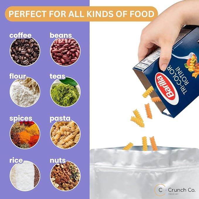 Mylar Bags - 50x (7 Mil thick each side) Stand-Up Zipper bags, Heat Sealable & Withstand Boiling Water - Long-Term Food Storage (2 Quart)
