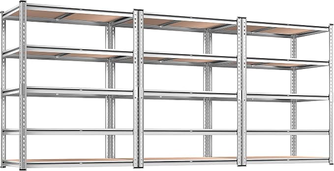 REIBII 2020LBS Garage Shelving Heavy Duty Metal Shelving 5 Tier Storage Shelves, Metal Shelves for Basement, Warehouse, Pantry, Closet, Kitchen, 72" H x 36" W x 16" D, Galvanized, 3 Pack