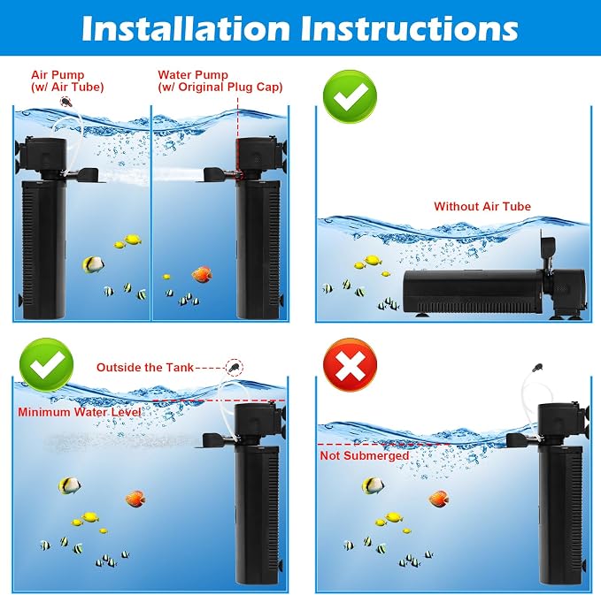TARARIUM 40-150 Gal U-V Aquarium Filter for Fish Turtle Tank, Swivel Outlet | Bio Sponge+U-V Internal Filter, Clear Green Water, Auto-Timer, Aeration, Deodorize, Salt & Freshwater Crystal Clear, 264GPH