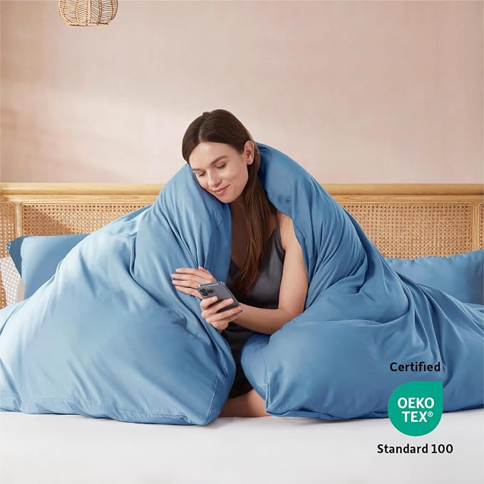 Nestl Blue Heaven Duvet Cover Full Size - Soft Double Brushed Full Size Duvet Cover Set, 3 Piece, with Button Closure, 1 Duvet Cover 80x90 inches and 2 Pillow Shams