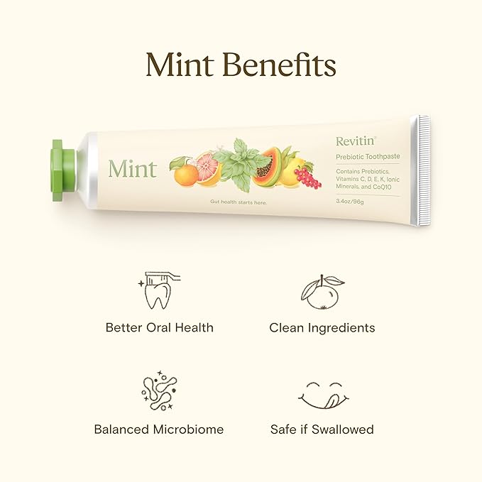 Revitin Toothpaste | Fluoride-Free Prebiotic Mint Tooth Gel | No SLS, Gluten Free, Dye Free, GMO Free, No Sweeteners | Non-Toxic, Kid Approved, Pack of 3