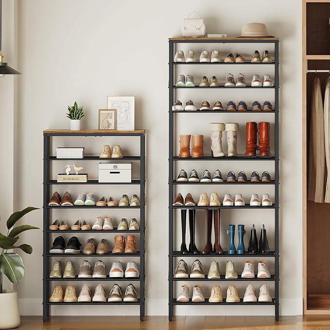 YATINEY 12 Tier Shoe Rack, Large Capacity Shoe Storage Organizer Holds 48 Pairs, Sturdy and Stable, for Entryway, Hallway, Closet, Dorm Room, Rustic Brown SS12BR