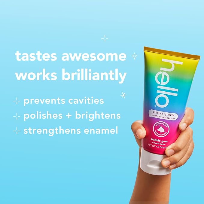 Hello Kids Fluoride Toothpaste Variety Pack, Includes a Strawberry Toothpaste, Unicorn Bubble Gum Toothpaste, and Blue Raspberry Toothpaste, Safe for Ages 2 and Up, 12 Pack, 4.2 Oz Each