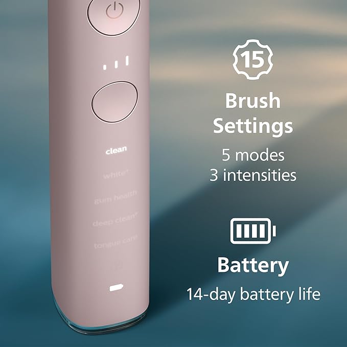 Philips Sonicare DiamondClean Smart 9500 Electric Toothbrush - Sonic Toothbrush with App, Pressure Sensor, 15 Brushing Settings, Replacement Reminder, USB Charging Travel Case, Pink, Model HX9923/21