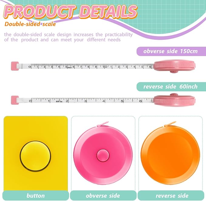 Kigeli 100 Pcs Tape Measure 60 Inch Retractable Measuring Tape Soft Measurement Tape Sewing Fabric Tape Measurer Flexible Pocket Cloth Fabric Measurement Digital Tape for Body (Multicolor)