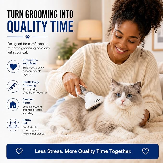 FurSo Cat Grooming Vacuum Kit, 5-in-1 Cordless Pet Grooming Vacuum for Cats & Dogs, 6000PA Pet Hair Vacuum, Low-Noise Deshedding Brush, 3-Speed LCD, Hair Remover, Type-C Charge