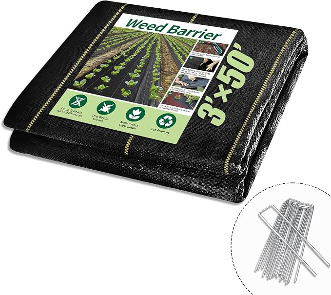 KANAGAWA 3ft x 50ft Weed Barrier Fabric, 6oz Heavy-Duty Woven Landscape Fabric with Staples, Breathable Weed Control for Garden Beds, Driveways, Farming & Landscaping
