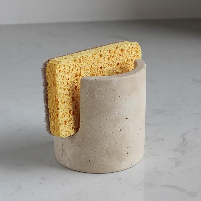 Natural Travertine Marble Sponge Holder for Kitchen Sink, Drying Rack, Compact Sink Caddy Organizer - Beige Travertine