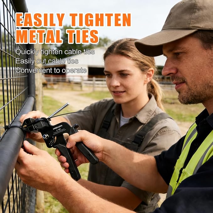Stainless Steel Cable Tie Gun Kit：With 300pcs Uv Resistant Black Metal Zip Ties Heavy Duty Outdoor (150 Each of 8, 12 Inch) Adjustable Fastening Cutting Tie Tool Sets，for Chainlink Fence，Exhaust Wrap