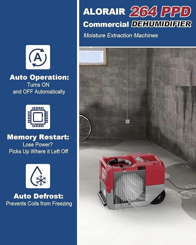 ALORAIR LGR Commercial Dehumidifier up to 264 PPD (Saturation) with Pump, 6 Years Limited Warranty, Industrial Dehumidifiers, cETL Listed, for Garage, Flood Restoration, Basements