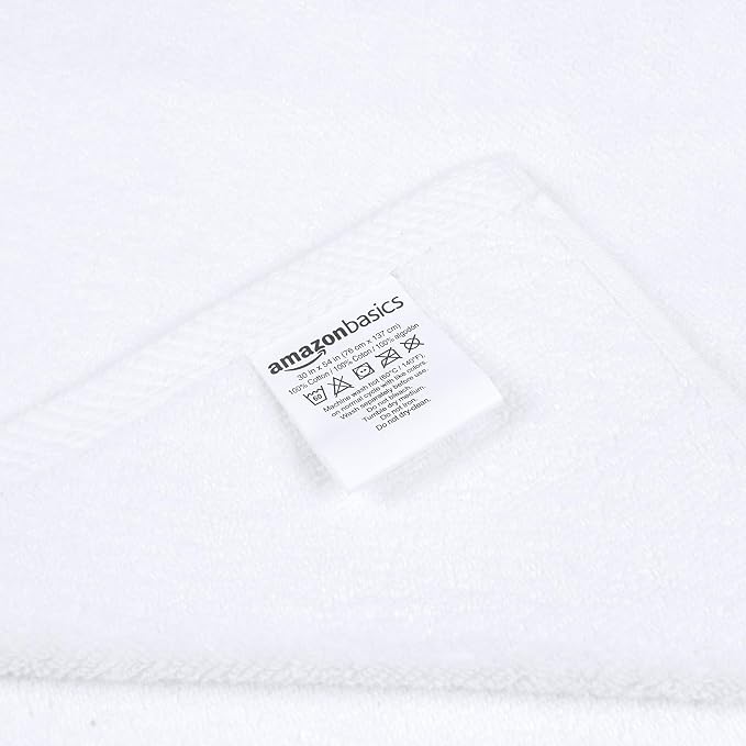 Amazon Basics 2-Piece Quick-Dry Oversize Bath Towel, 100% Cotton, 54" x 30", White