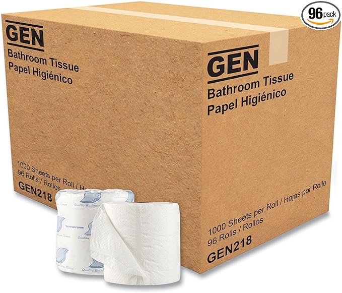 GEN 218 Standard Bath Tissue, 1-Ply, 1000 Sheets (Case of 96 Rolls)