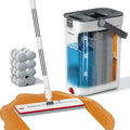 HoMettler Mop and Bucket Set, 3-Tank Flat Mop and Bucket System for Separate Dirty & Clean Water, 65" Mops for Floor Cleaning with 8 Washable Pads, Safe for Hardwood, Vinyl, Tile, Baseboards, Walls