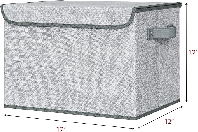 Univivi Storage Bins with Lids [4-Pack] Large Collapsible Stackable Fabric Storage Boxes with Lids, Decorative Closet Organizers and Storage for Clothes, Office, Bedroom (Gray, 17“ x 12” x 12")