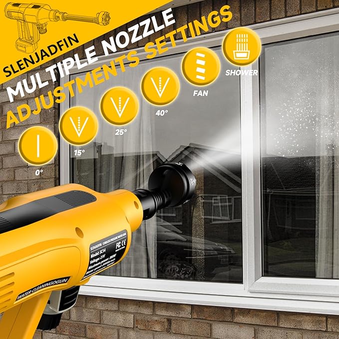 SLENJADFIN Cordless Portable Washer Compatible with Dewalt 20V Battery, Portable Handheld Cleaning Tool with Brushless Motor, 6-in-1 Nozzle, 4 Level Adjustable for Car Floor Fence Wall (Tool only)