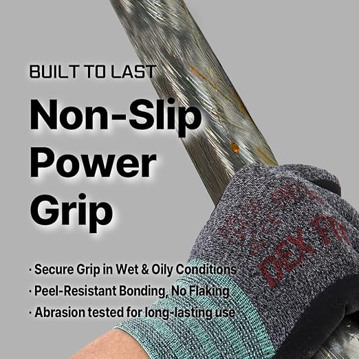 DEX FIT Nitrile Work Gloves FN330, 1 Pair, 3D-Comfort Stretchy Fit, Firm Grip, Thin & Lightweight, Touch-Screen Compatible, Durable, Breathable & Cool, Machine Washable; Grey M (8)