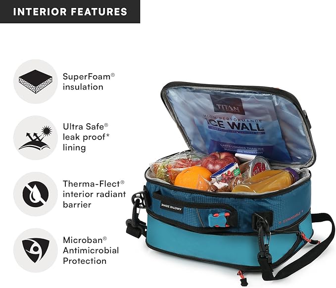 Titan High Performance Fridge Cold Expandable Insulated Lunch Box - Blue | Durable, insulated lunch bag with leak proof, easy clean lining, keeps food fridge cold up to 6 hours, for adults and kids