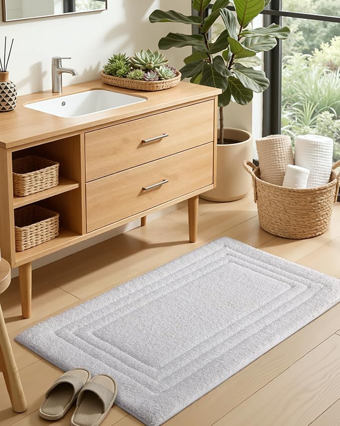 DEXI Bath Mats Bathroom Rug Non Slip Bathmat, 32x20 White | Soft Microfiber Carpet, Washable, Absorbent Quick Dry for Shower Floor Sink