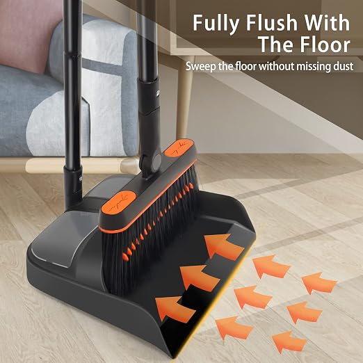 Broom and Dustpan Set for Home, Long Handle Lightweight 180 Degree Rotating Broom Indoor and Carpet Sweeper, Floor Sweeper
