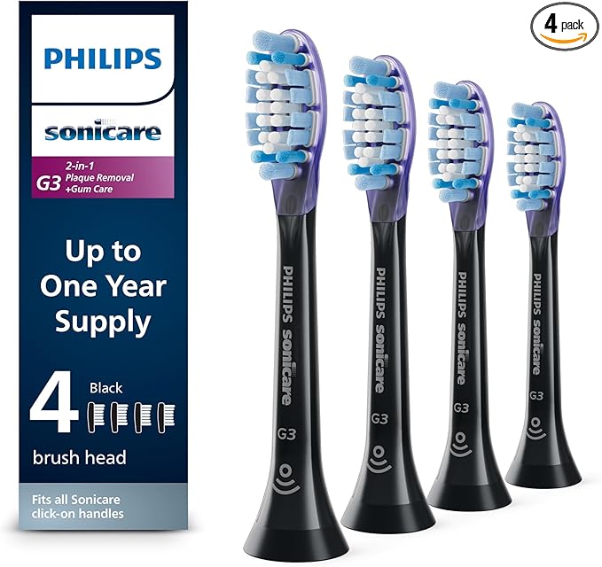 Philips Sonicare G3 Two-in-One - Genuine Replacement Electric Toothbrush Heads, Black, 4 Pack One Year Supply, HX9054/95