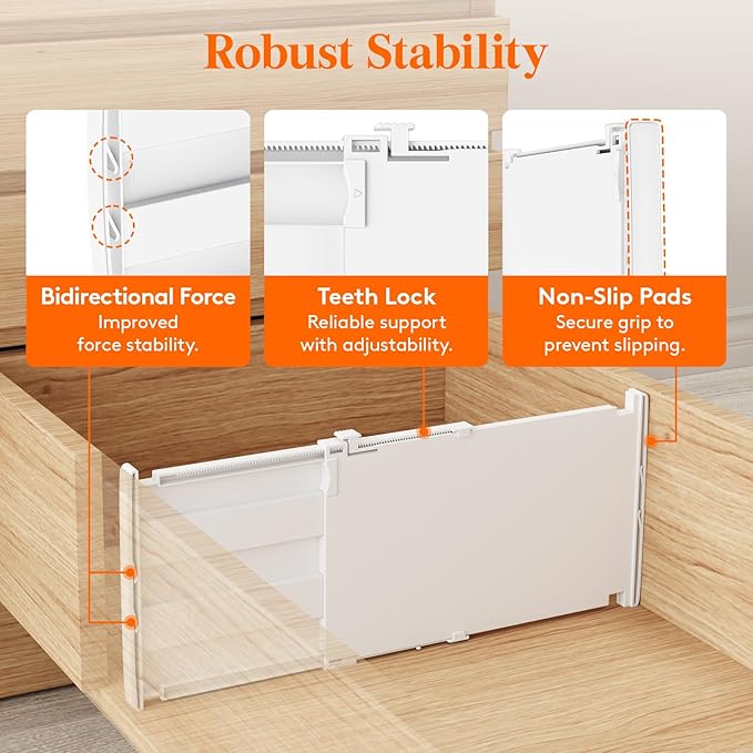 Lifewit 8" Tall 4 Pack Drawer Dividers, 13.8"-22.2" Adjustable Deep Drawer Organizer Clothes, Expandable White Plastic Separators for Dresser, Kitchen, Cabinet, Closet, Office Organization & Storage