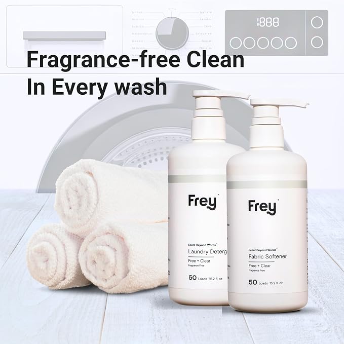FREY Full Wash Laundry Care Bundle - Concentrated Liquid Laundry Detergent & Fabric Softener (Fragrance-Free)