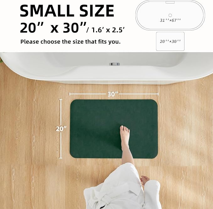 TYUU Bathroom Mat Quick Dry, Bathroom Rugs Non Slip Washable Thin Absorbent Bath Mat Fits Under Door Bathroom Floor Mat Perfect for Bath, Shower, or Sink 20"x30" Dark Green