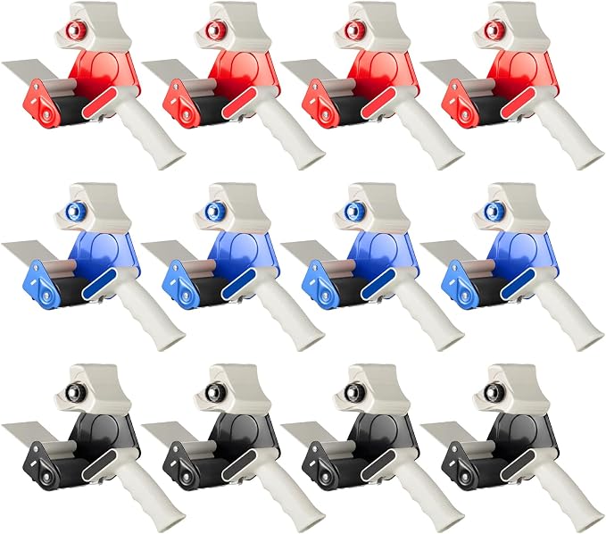 WILLBOND 12 Pack 3 Inch Wide Tape Gun Lightweight Packing Heavy Duty Tape Dispenser Gun for Moving Shipping Box Carton Seal Packing Shipping Dispenser (Red,Blue,Black)