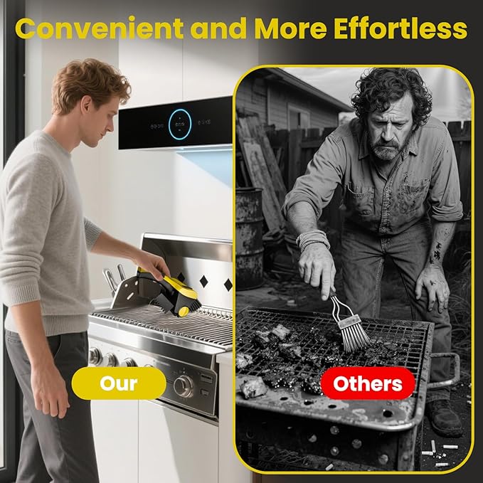 Electric Grill Brush for Outdoor, Cordless Rechargeable Grill Brush with Water & Cleaning Solution Tank, IPX7 Waterproof, 304 Stainless Steel, Automatic Grill Cleaner for BBQ Grates