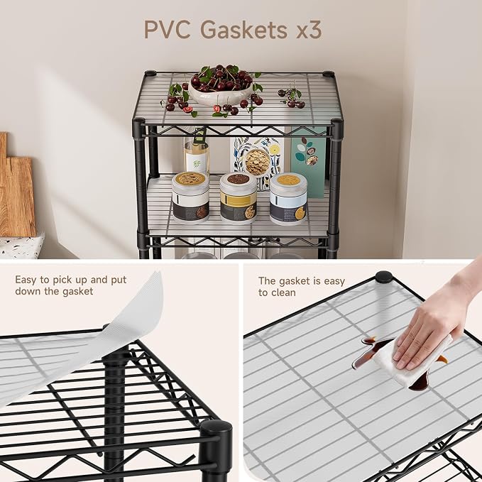 Golpart Small 5 Tier Shelves Storage Wire Shelving Unit Metal Shelf Adjustable Organizers Storage Shelving with Wheels for Bathroom Laundry Room Kitchen Pantry11.7”D x 17.7”W x 57.2”H Black