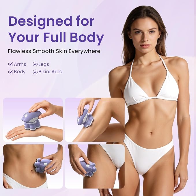 VIKICON 7D Electric Razors for Women Legs, Silky-Smooth Full Body Shaver | 7D 360° Wide-Area Fast Shaving Heads, Waterproof Wet & Dry Use, Painless Bikini Hair Removal, LED Light, Lady Gift, Purple