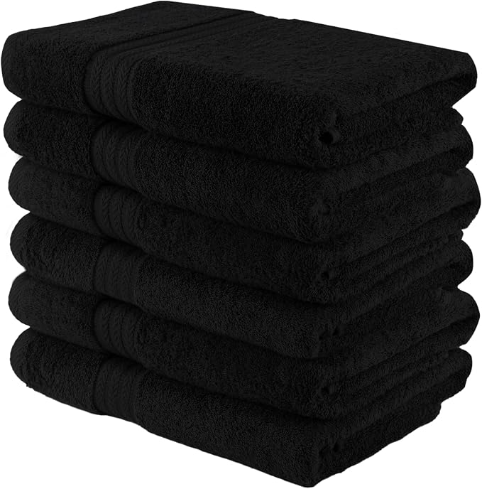 HERCULEAN Large Bath Towels 24 x 50 Pack of 6 | Quick Dry and Highly Absorbent | 100% Cotton Terry Towels for Bathroom - Perfect for Shower - Pool and Spa - Luxury Soft Towels - Black