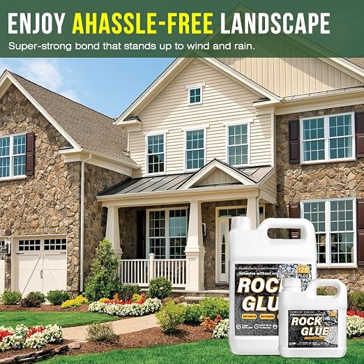 Rock Glue for Landscaping - 1 Gallon Heavy Duty Gravel Binder and Pebble Lock, Clear Drying Permeable Landscape Glue for Pea Gravel, River Rock, Stones & Mulch, Eco-Friendly, DIY Pathway