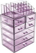 Sorbus Acrylic Makeup Organizer Set, 7-Drawer Vanity & Countertop Cosmetic Storage with Small & Wide Compartments, Purple Makeup Storage for Brushes, Jewelry – Holiday Gift for Women & Teens