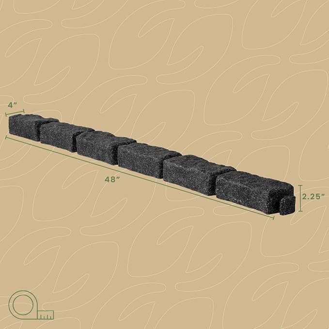 Landscape Edging | Garden Edging Border | Polyrock Bricks for Lawn Edging, Flower beds, Pathways & Yard Edging– 10 Packs | Each Section Has 6 Bricks 48" L x 4" W x 2.25" H | 30 Spikes |Charcoal