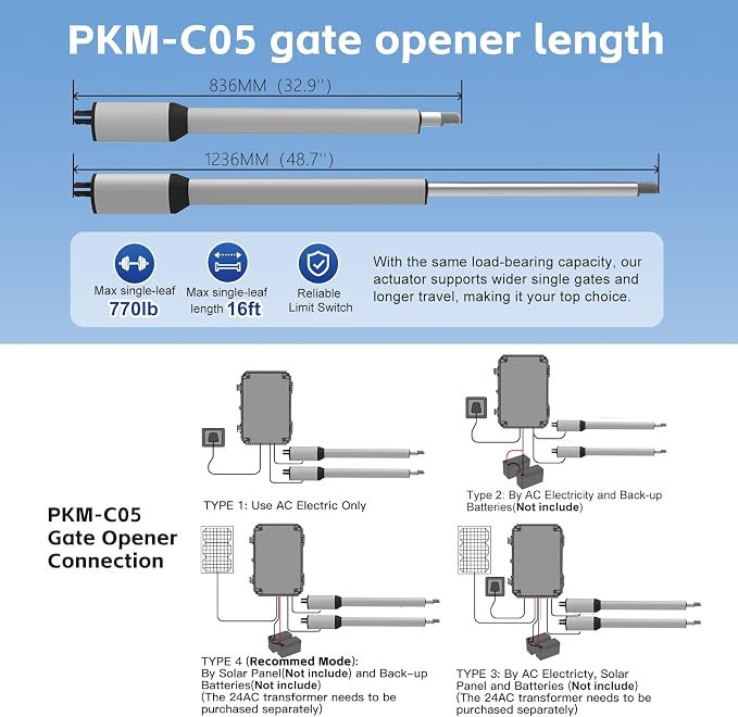 X X-HOUSE PKM-C05 Automatic Gate Opener Kit with Remote Control Kit for Light to Medium Duty Dual Swing Gates, Motor Electric Gate Opener for Dual Swing Gates up to 770 lbs per Arm AC Powered