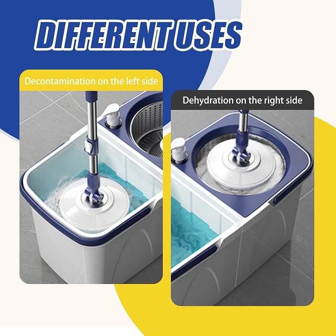 Spin Mop and Bucket Set 43-51 Microfiber 15 Telescopic Round Mop with Wringer, 2 Pads and Detachable Bucket Drain for HomeSpin