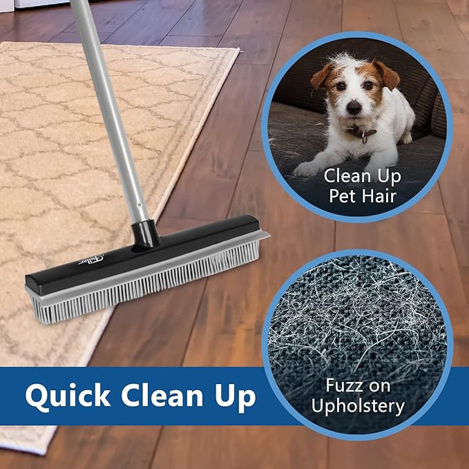 Fuller Brush Rubber Broom – for Carpets Floors Stairs Upholstery – Electrostatic Action Removes Pet Hair Lint Fuzz Dirt Particles – Built-in Squeegee Tackles Wet Messes (Broom Head)