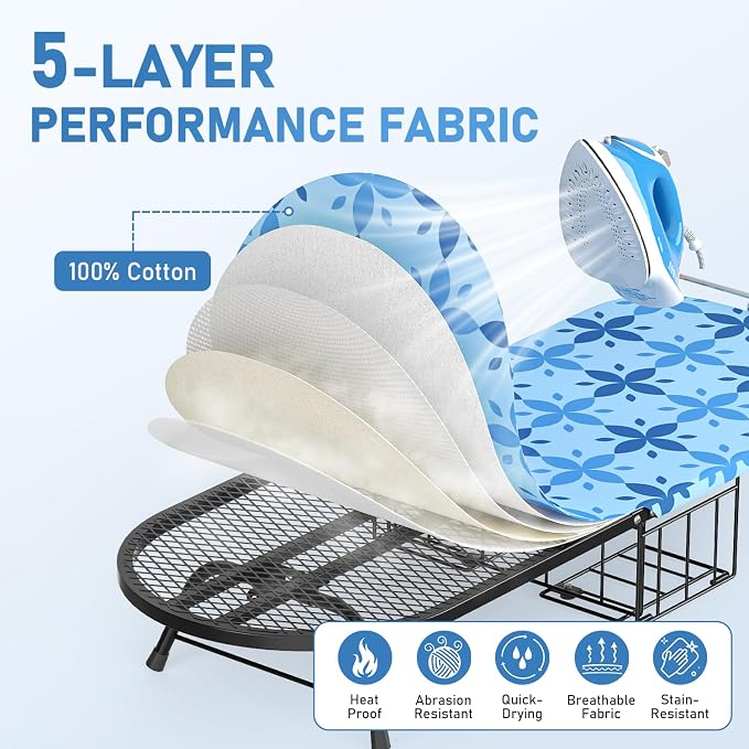 Small Ironing Board Tabletop with Iron Holder, Foldable Mini Iron Board with Iron Rest, Hook for Wall/Door Hanging, Dirt & Heat Resistant Cover, Portable for Home Apartment Travel Laundry Room Sewing